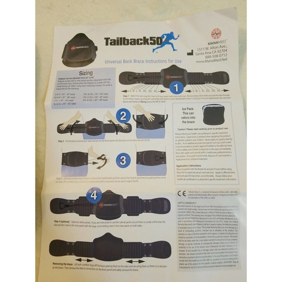 MANAMED Tailback 50 Universal Back Brace Adjusts 25" to 68" S-4XL TB050 Preowned - Picture 7 of 7